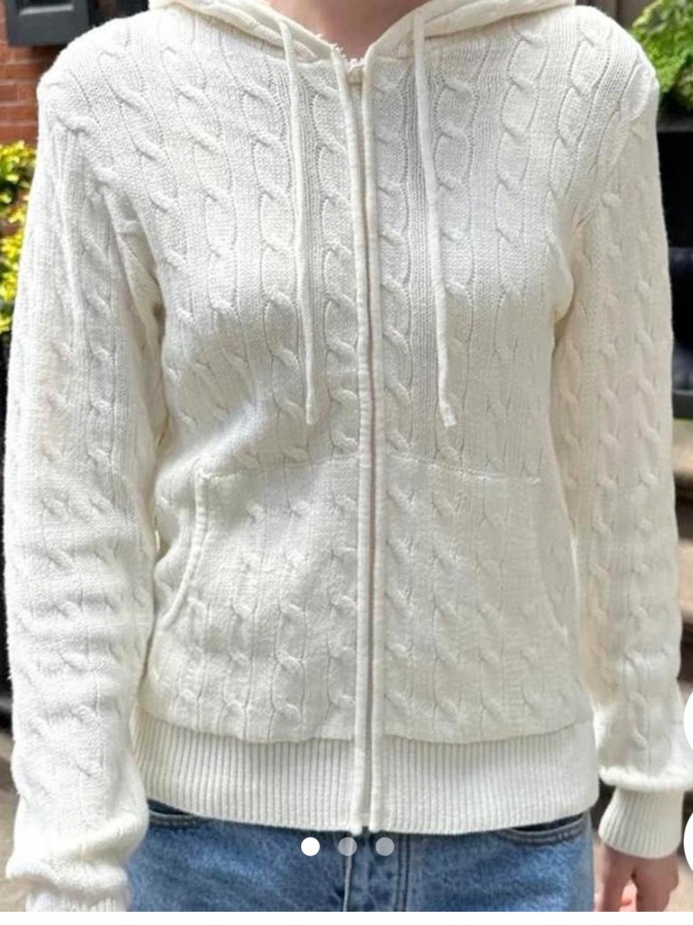 Brandy Melville Cream Cable Knit Zip Hoodie - Picture 3 of 7